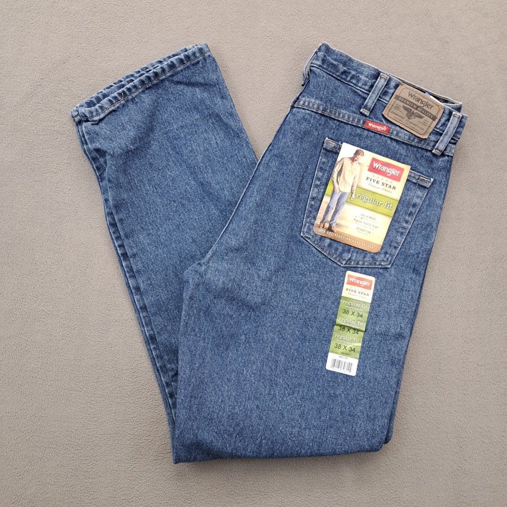 Wrangler Five Star Premium Denim Regular Fit Men Jeans 38x34 Blue Cotton